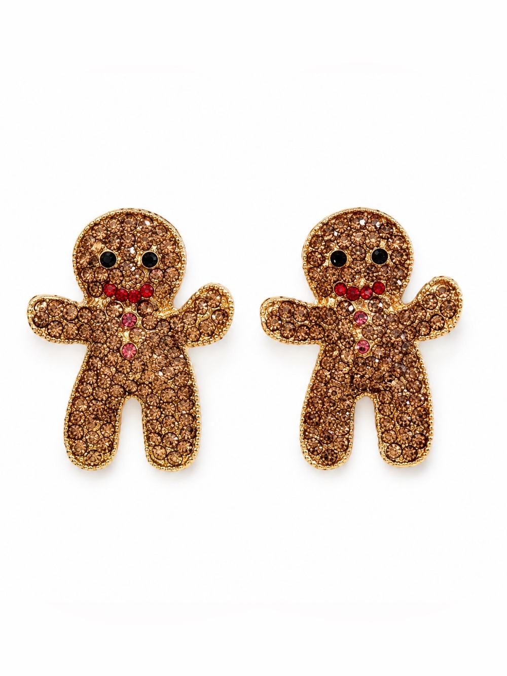 Gingerbread Gold Red & Pink Rhinestone Santa Claus Christmas 1.25" Post Earrings